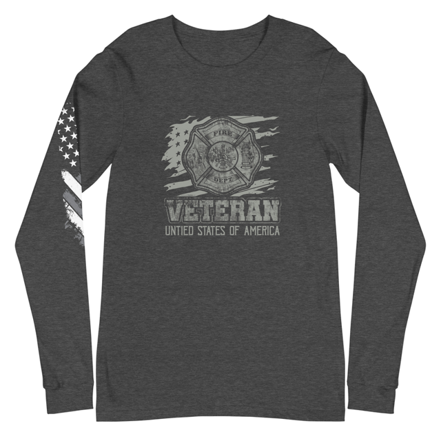 Veteran United States of America Unisex Long Sleeve Tee in dark grey heather, product mockup