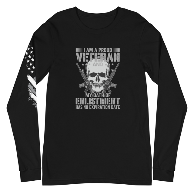 I Am A Proud Veteran long sleeve tee in Black, product mockup