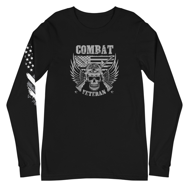 Combat Veteran long sleeve tee in Black, product mockup