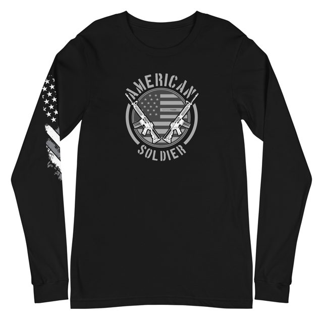 American Soldier long sleeve tee in Black, product mockup