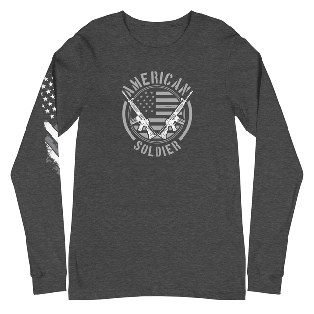 American Soldier long sleeve tee in Dark Grey Heather, product mockup