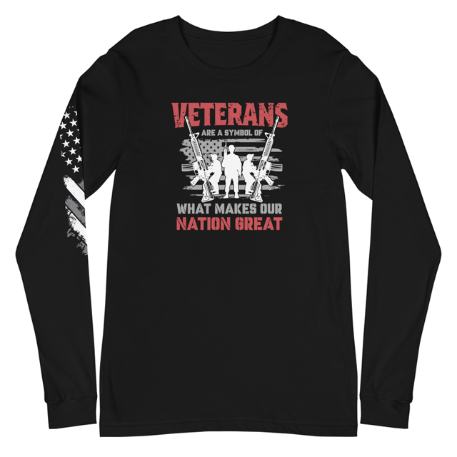 Veterans are a Symbol Of What Makes Our Nation Great long sleeve tee in Black, product mockup