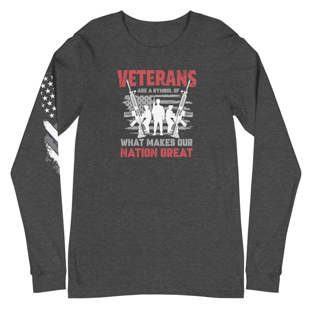 Veterans are a Symbol Of What Makes Our Nation Great long sleeve tee in Dark Grey Heather, product mockup