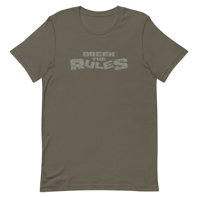 Break The Rules t-shirt in Army, product mockup