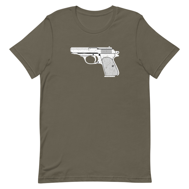 Hand Gun t-shirt in Army, product mockup