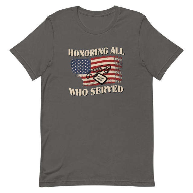 Honoring All Who Served t-shirt in Asphalt, product mockup