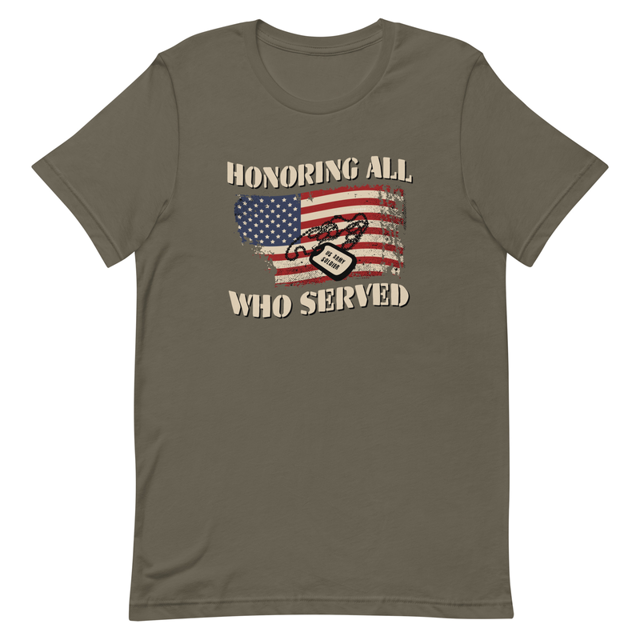 Honoring All Who Served t-shirt in Army, product mockup