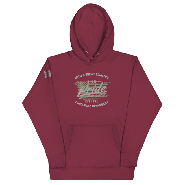 With A Great Country Comes Great Responsibility Unisex Hoodie in Maroon, product mockup