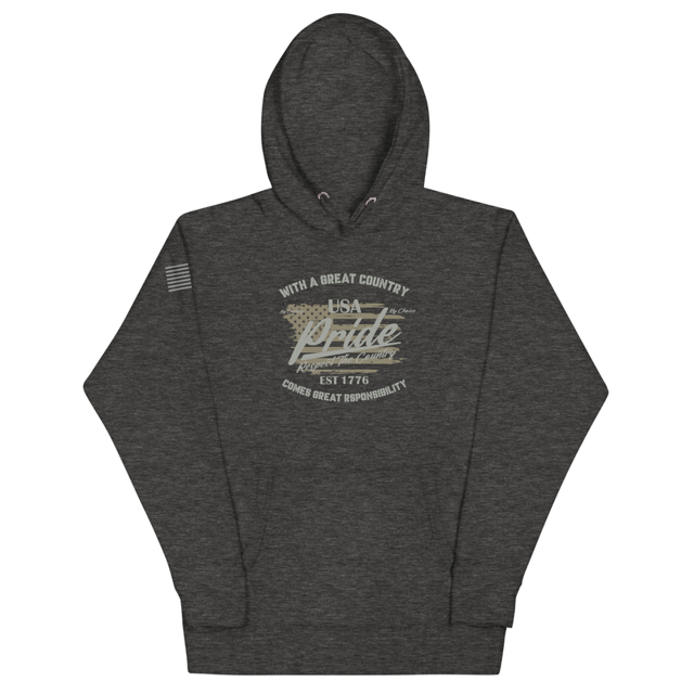 With A Great Country Comes Great Responsibility Unisex Hoodie in Charcoal Heather, product mockup