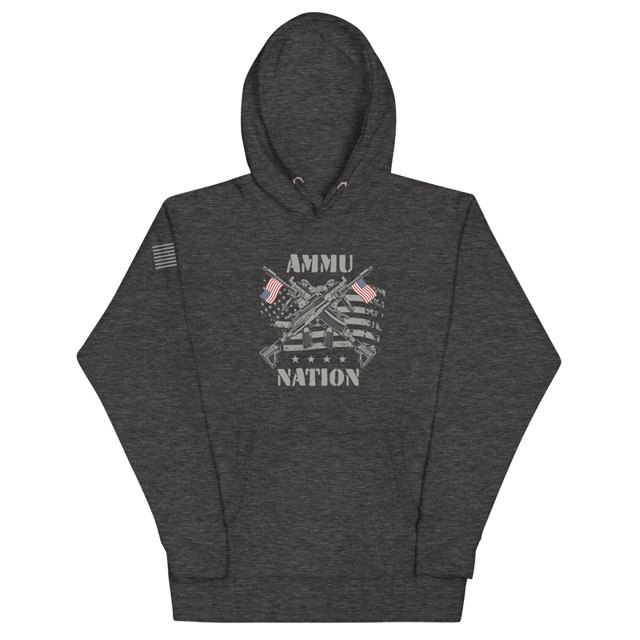Ammu-nation hoodie in Charcoal Heather, product mockup