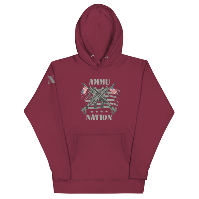 Ammu-nation hoodie in Maroon, product mockup