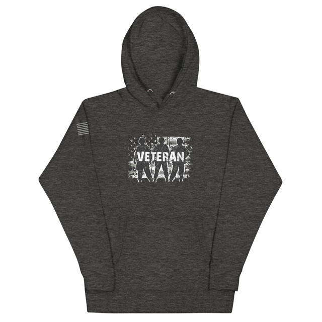 Veteran Army Silhouette hoodie in Charcoal Heather, product mockup