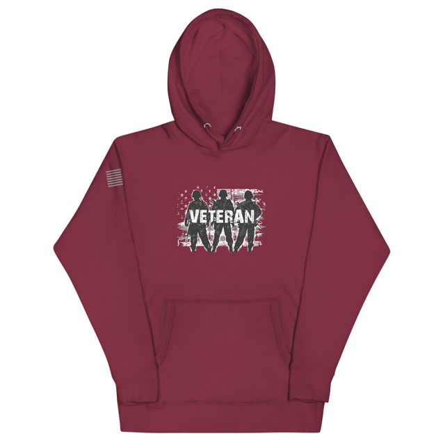 Veteran Army Silhouette hoodie in Maroon, product mockup