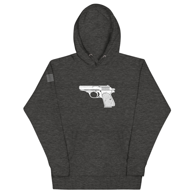 Hand Gun hoodie in Charcoal Heather, product mockup