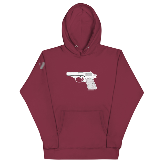 Hand Gun hoodie in Maroon, product mockup