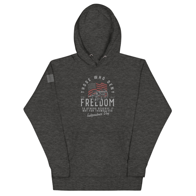 Those Who Deny Freedom To Others hoodie in Charcoal Heather, product mockup