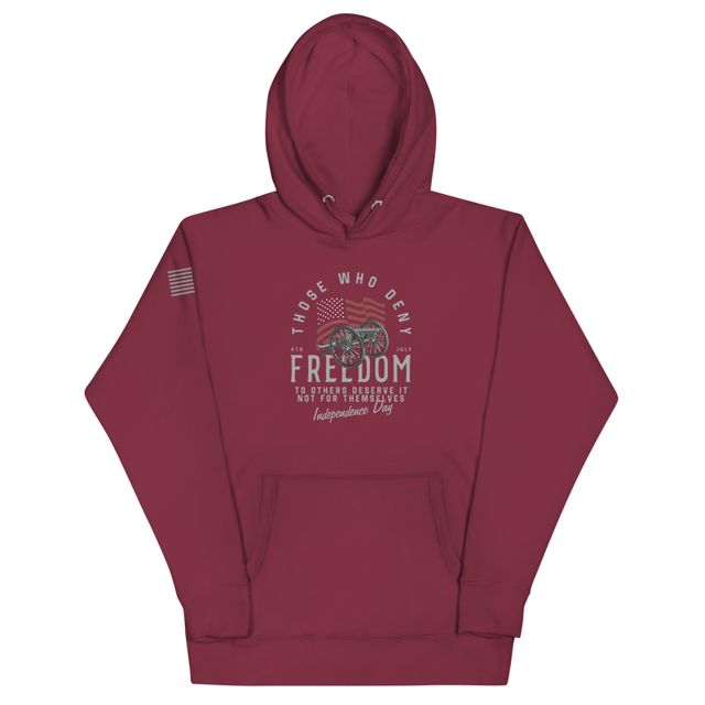 Those Who Deny Freedom To Others hoodie in Maroon, product mockup