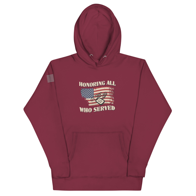 Honoring All Who Served hoodie in Maroon, product mockup