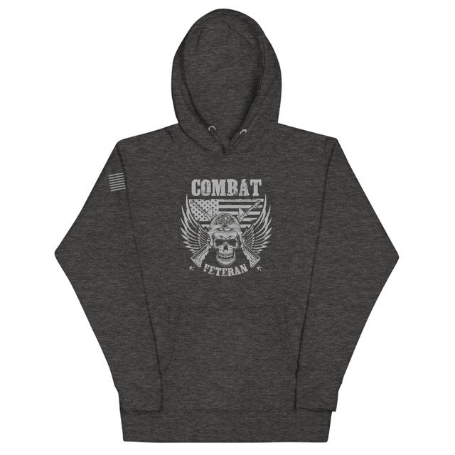 Combat Veteran hoodie in Charcoal Heather, product mockup
