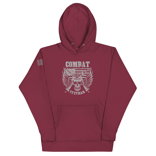 Combat Veteran hoodie in Maroon, product mockup