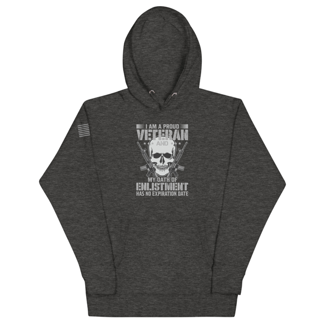 I Am A Proud Veteran hoodie in Charcoal Heather, product mockup