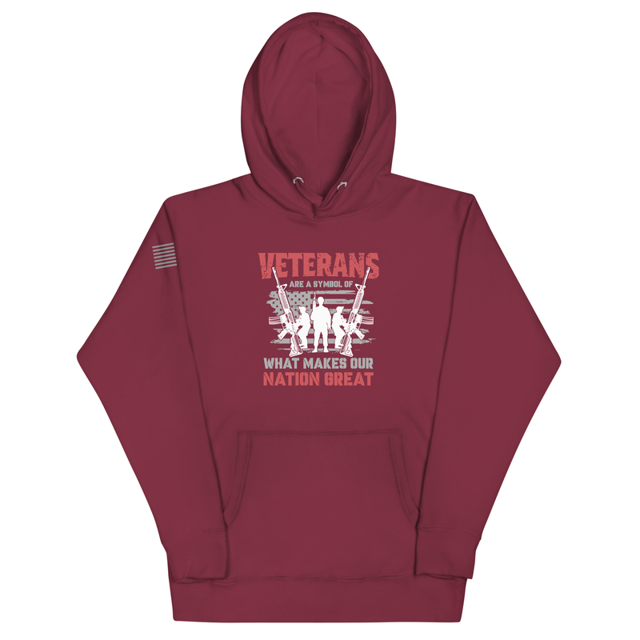 Veterans are a Symbol Of What Makes Our Nation Great hoodie in Maroon, product mockup