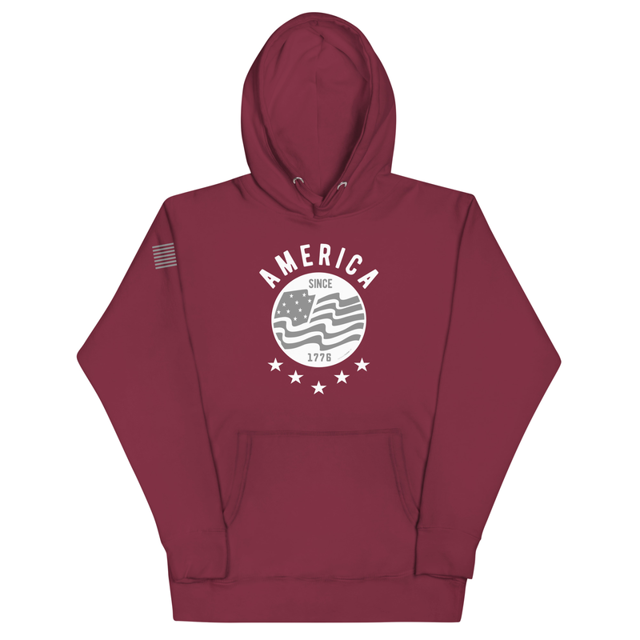 America Since 1776 hoodie in Maroon, product mockup
