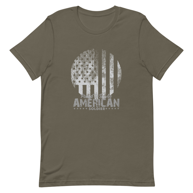 Proud To Be An American Soldier t-shirt in Army, product mockup