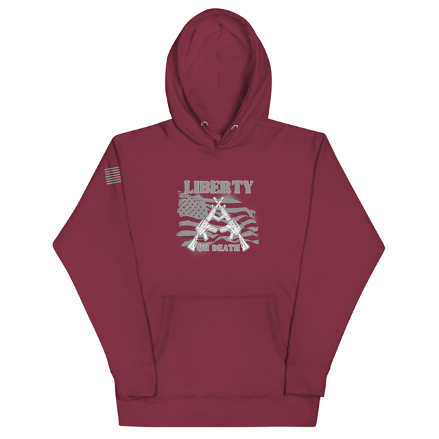 Liberty or Death hoodie in Maroon colorway, product mockup