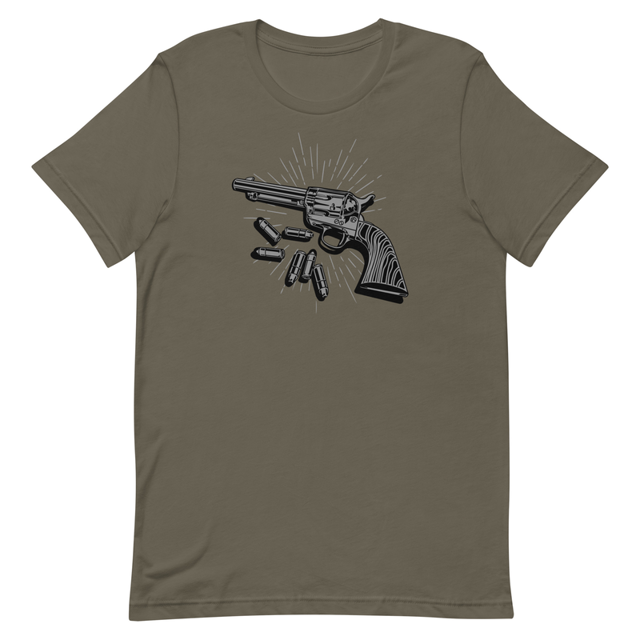 Vintage Revolver t-shirt in Army colorway, product mockup