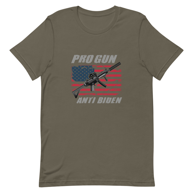 Pro Gun Anti-Biden t-shirt in Army colorway, product mockup