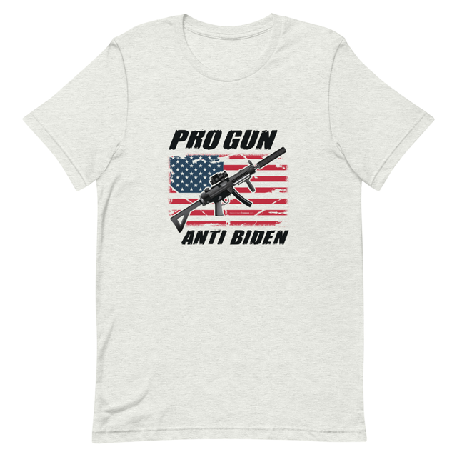 Pro Gun Anti-Biden t-shirt in Ash colorway, product mockup