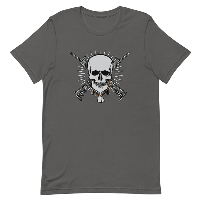 Skull with Guns and Bullets t-shirt in Asphalt colorway, product mockup