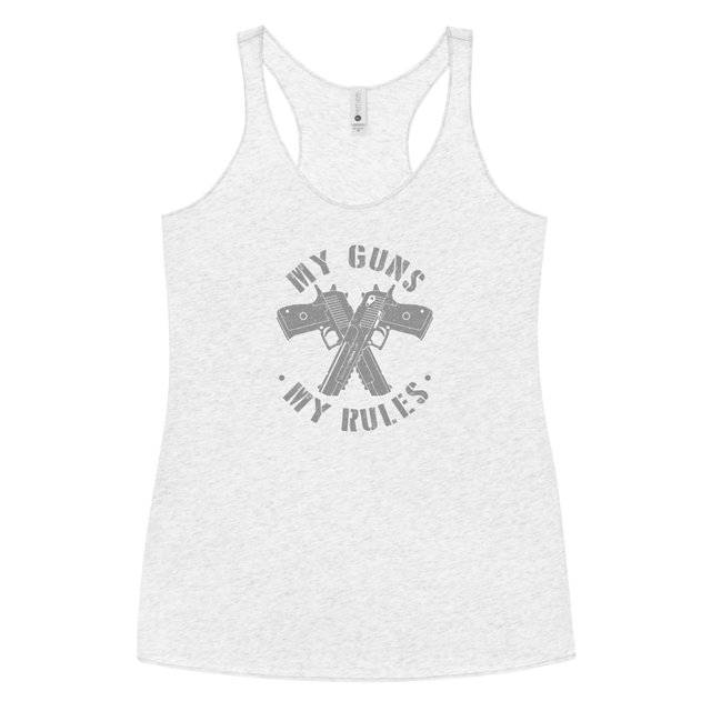 My Guns My Rules tank top in Heather White colorway, product mockup