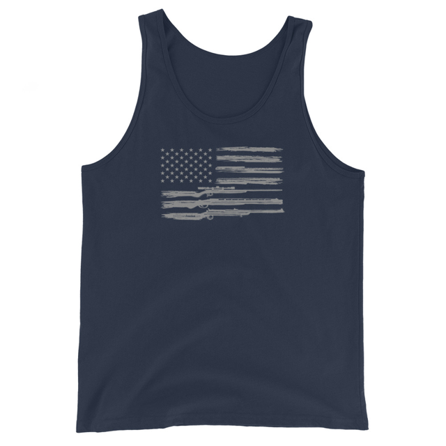 Grunge American Flag with Guns Men's Tank Top, second view