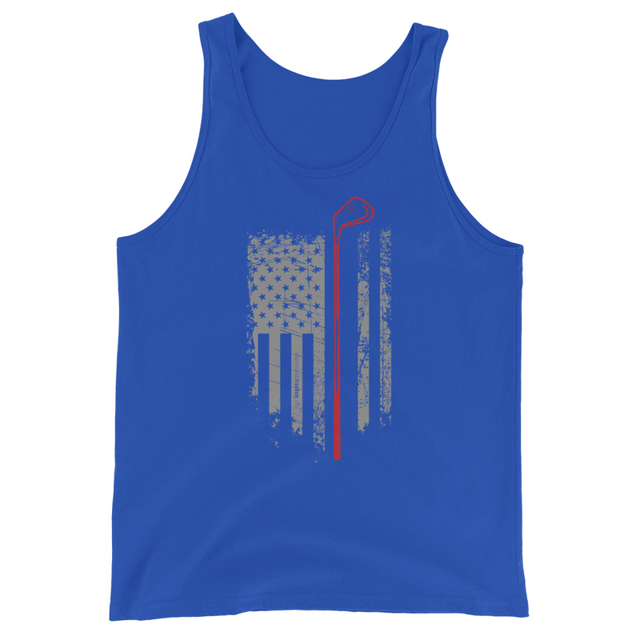 Grunge American Golfer tank top in true royal, product mockup