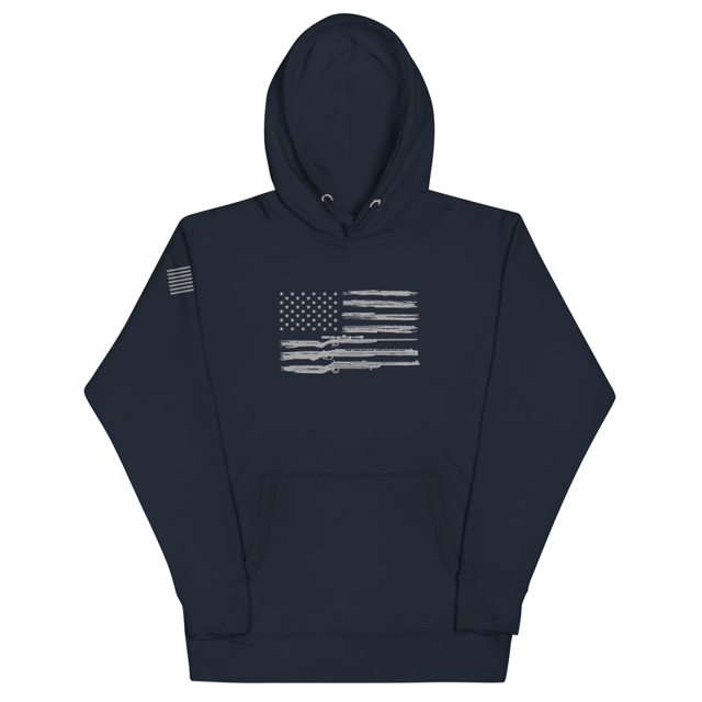 Grunge American Flag with Guns Unisex Hoodie, second view