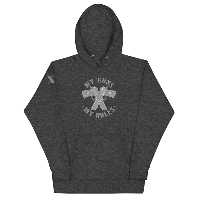 My Guns My Rules hoodie in charcoal heather, product mockup