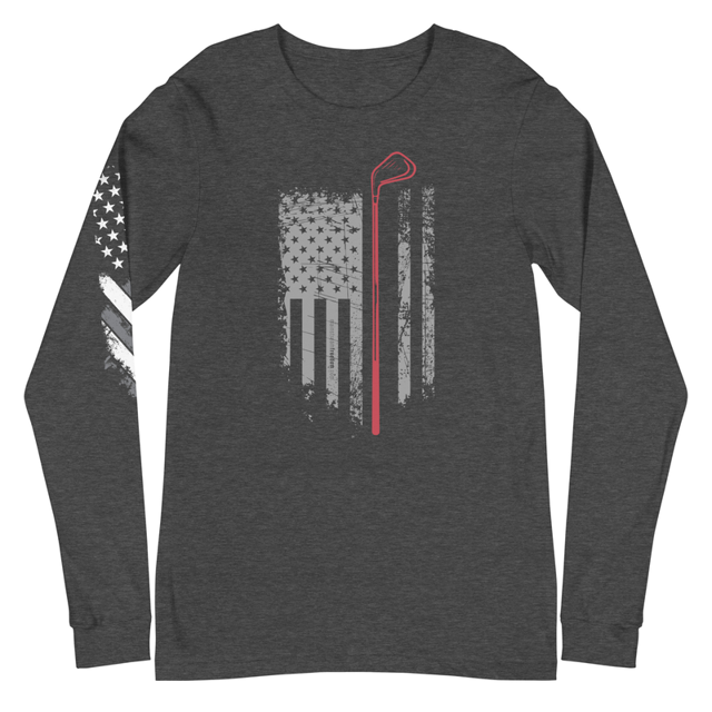 Grunge American Golfer long sleeve tee in dark grey heather, product mockup