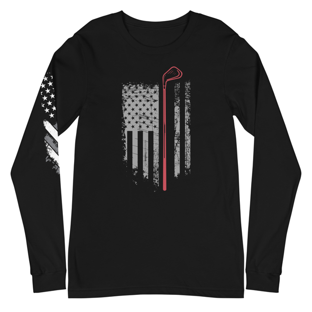 Grunge American Golfer long sleeve tee in black, product mockup