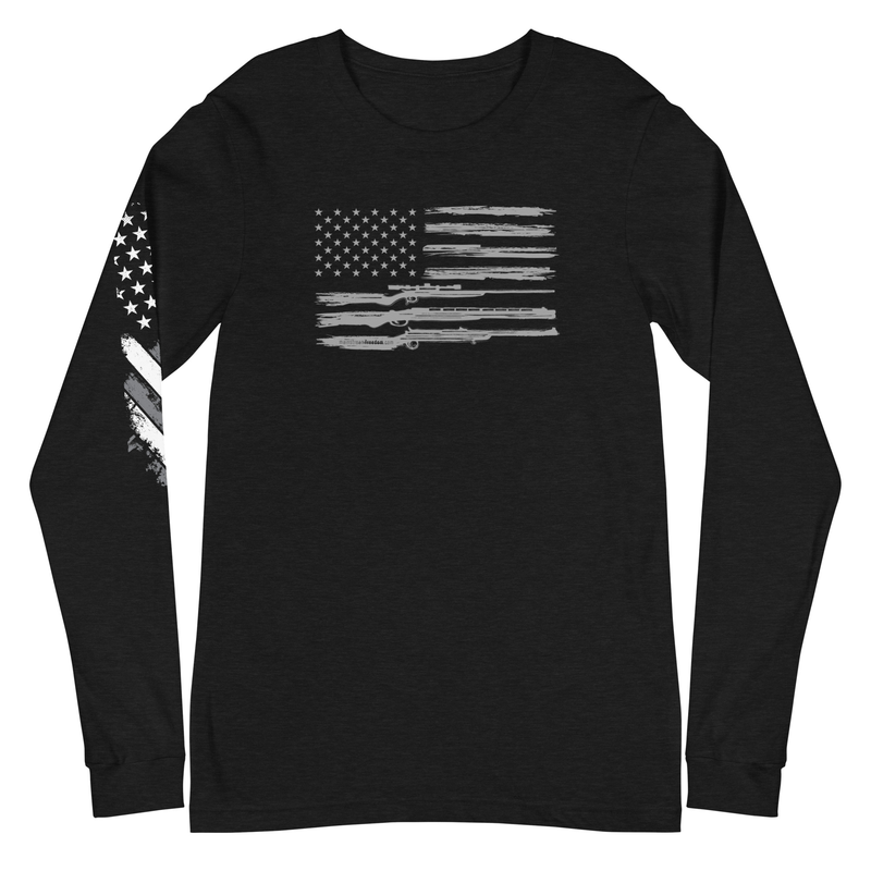 Grunge American Flag with Guns Unisex Long Sleeve Tee