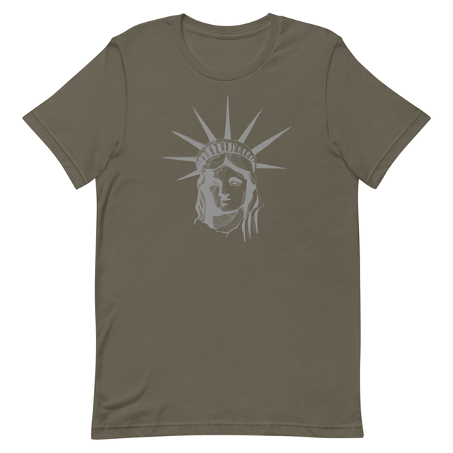 Statue of Liberty t-shirt in army green, product mockup