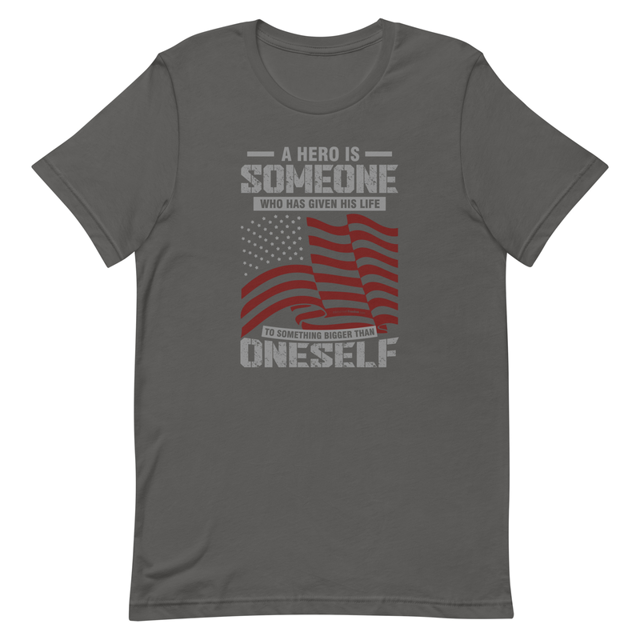 Hero quote t-shirt in asphalt grey, product mockup