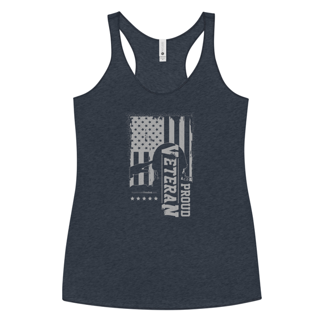 Proud Veteran women's tank in vintage navy, product mockup