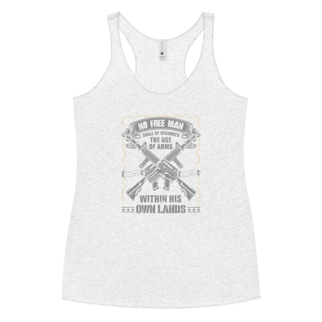 No Free Man Shall Be Debarred women's tank top in heather white, product mockup