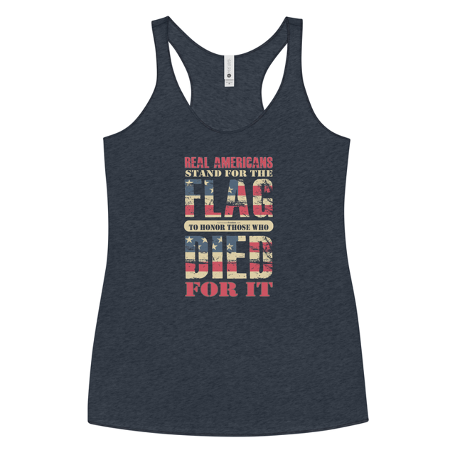 Real Americans Stand For The Flag women's tank top in vintage navy, product mockup