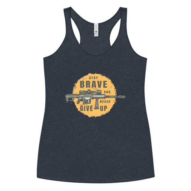 Stay Brave and Never Give Up women's tank top in vintage navy, product mockup
