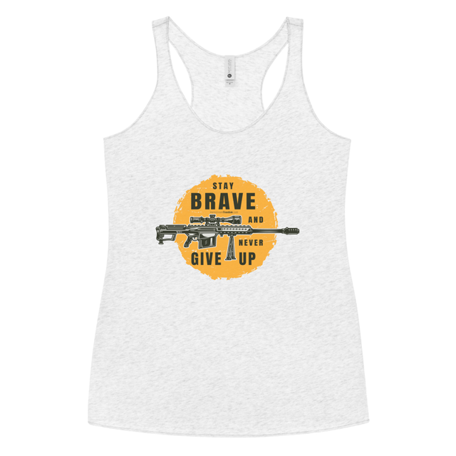Stay Brave and Never Give Up women's tank top in heather white, product mockup