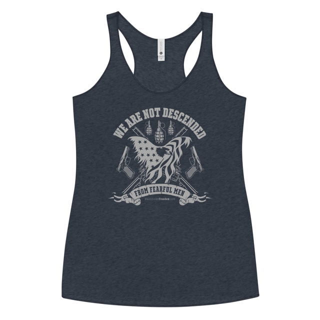 We Are Not Descended from Fearful Men tank top in Vintage Navy colorway, product mockup