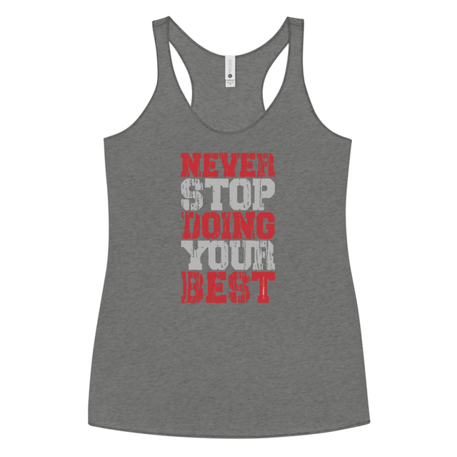 Never Stop Doing Your Best tank top in Premium Heather colorway, product mockup